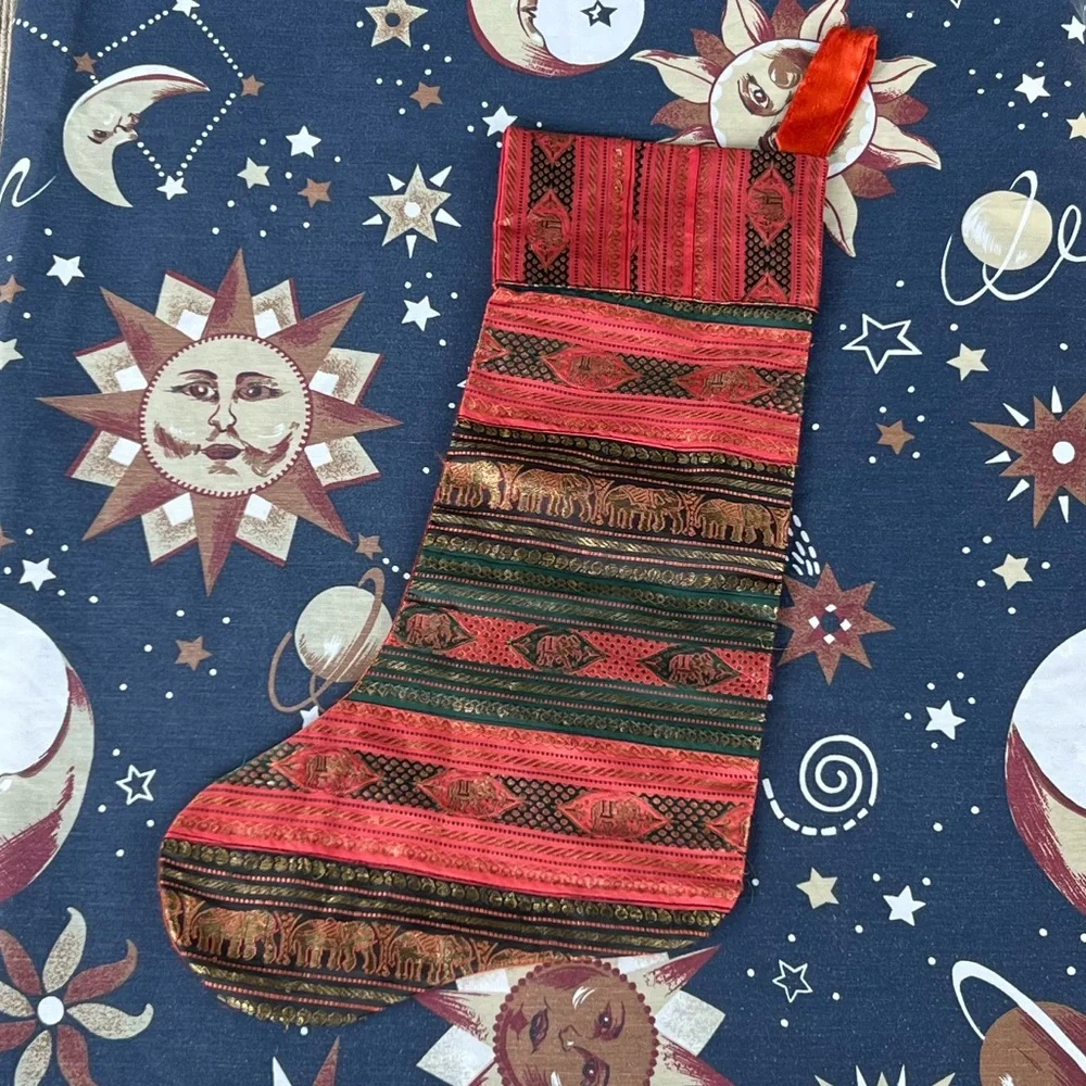 Pier 1 Imports Bohemian Elephant Patterned Hanging Christmas Stocking